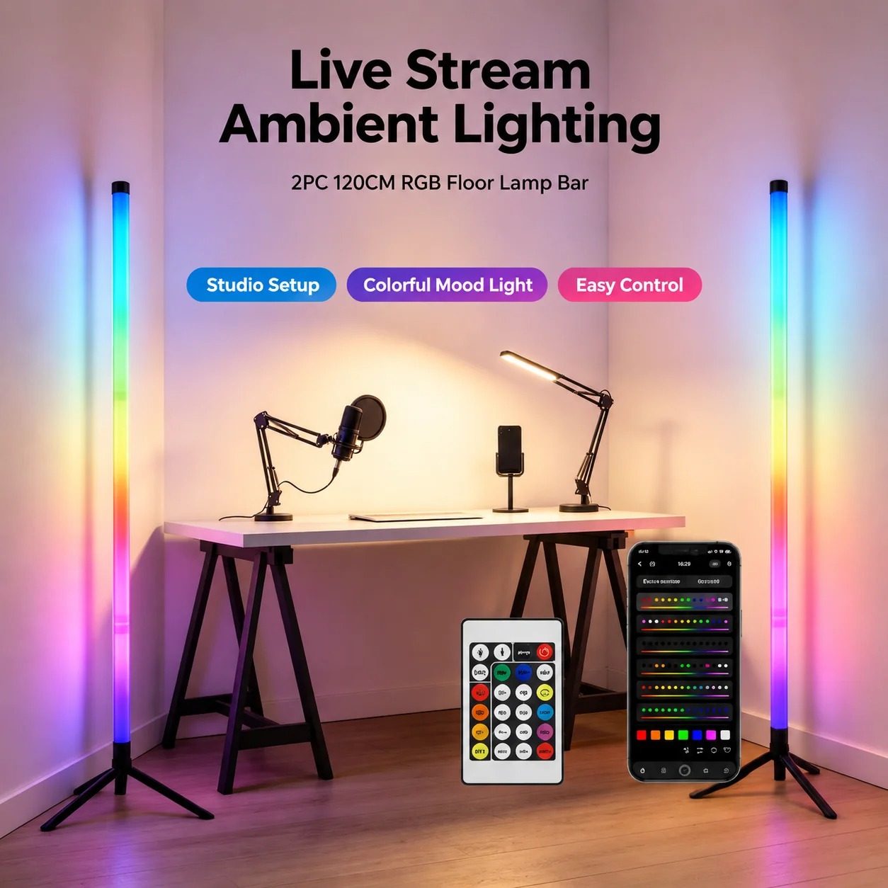 Esports Gaming Setup - 120CM RGB 코너 플로어 램프, 게임룸용