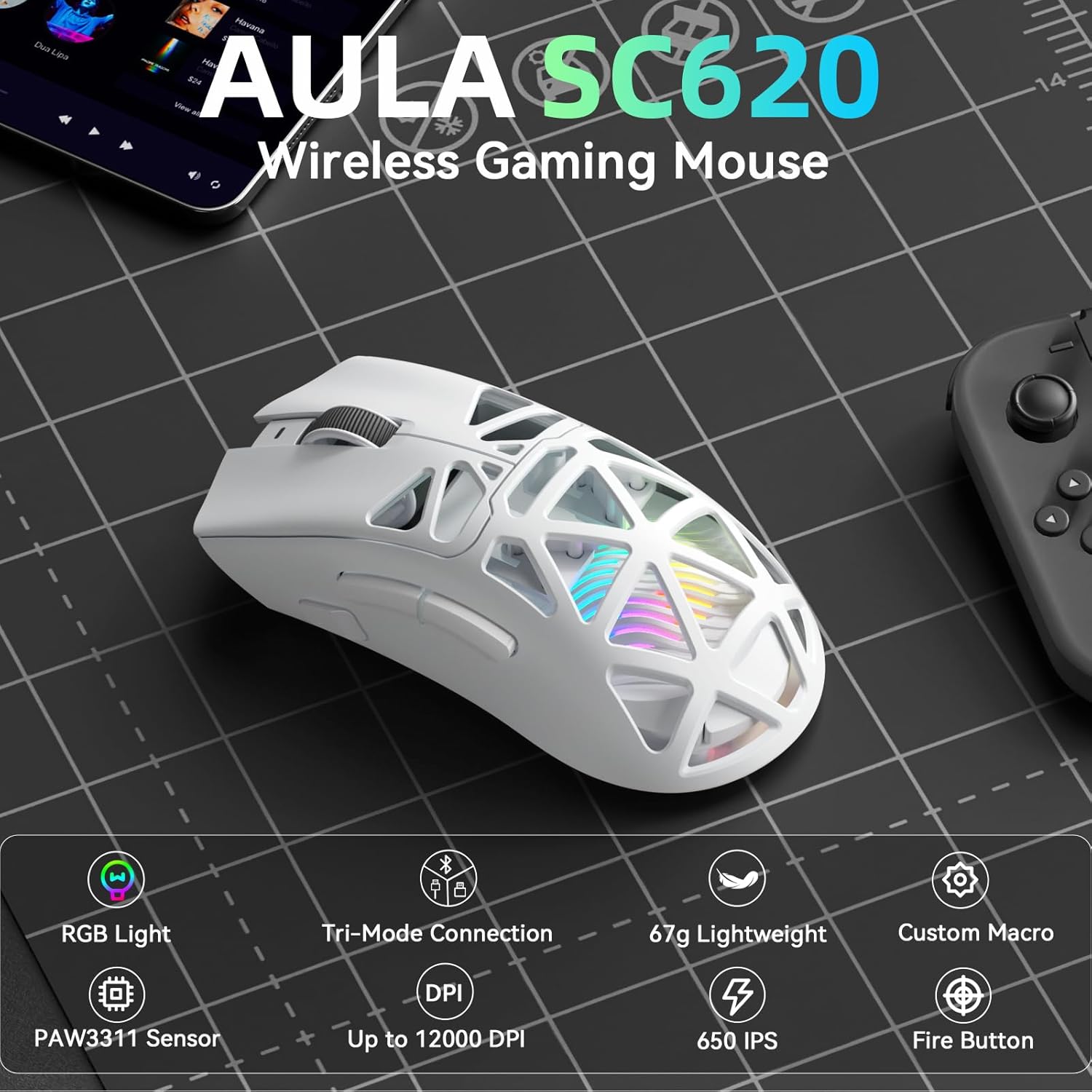 Esports Gaming Mouse Weight Adjustable - AULA SC620 새로운 게이밍 마우스 유선/블루투스/2.4G