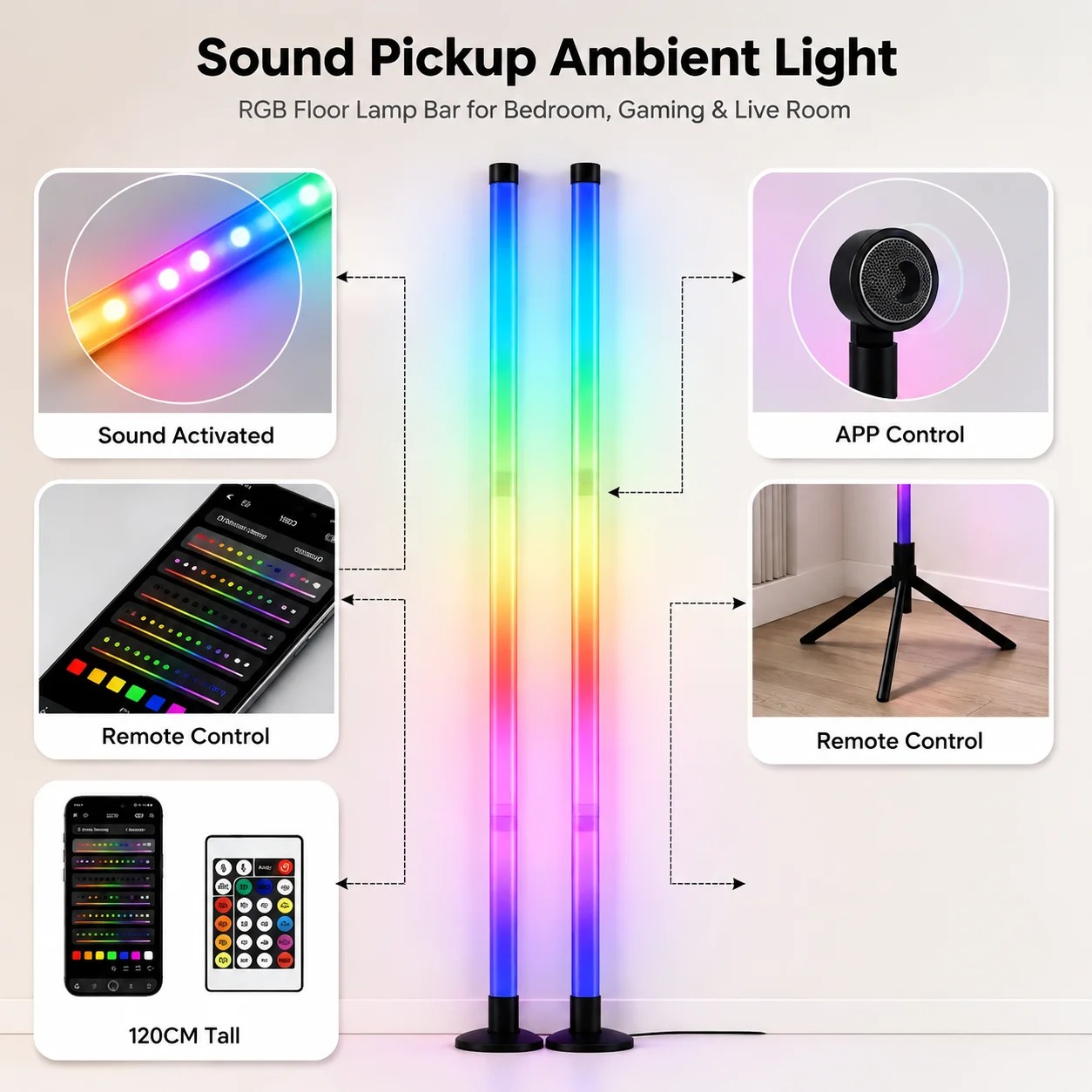 120CM RGB 코너 플로어 램프, 게임룸용 사운드  - Esports Gaming Setup 리뷰 및 가격
